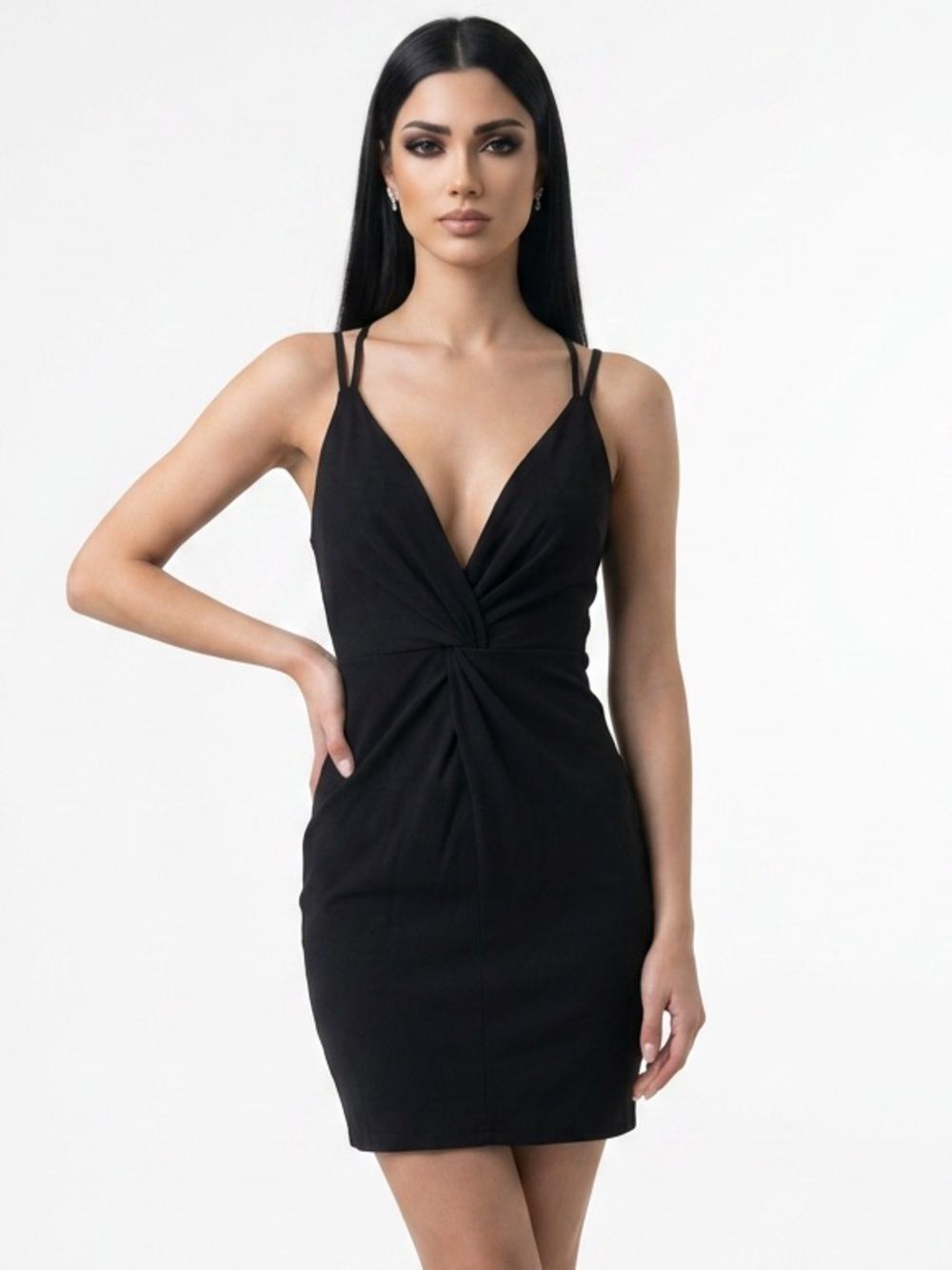 LULU’S | Black Fitted Dress Knot Front Strappy NEW